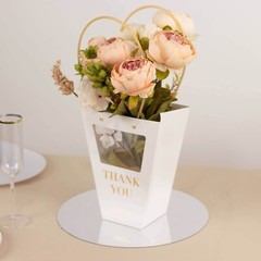 6 CLEAR WHITE Window Paper Flower GIFT BAGS Handles Party Events Decorations