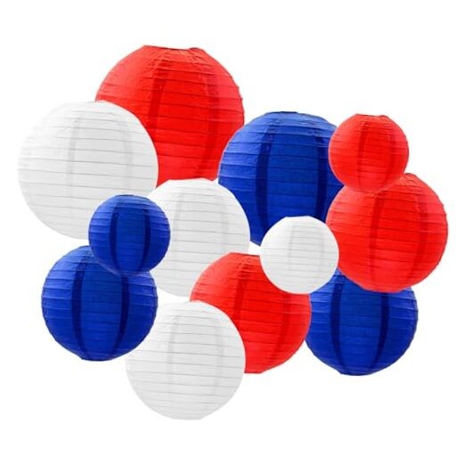 Paper Lanterns,July 4th Party Round Hanging Paper Lanterns Red Blue White