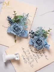 Dusty Blue Rose Corsage and Boutonniere Set for Prom Wedding Groomsmen Brides…