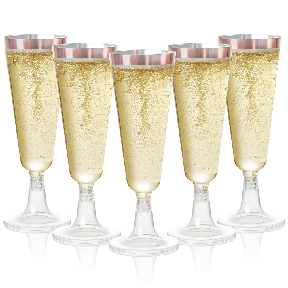 MATANA 24 Plastic Champagne Flutes Rose Gold Rim 5 oz – Reusable Toasting Gla…