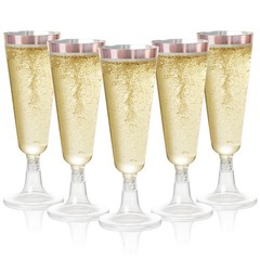 MATANA 24 Plastic Champagne Flutes Rose Gold Rim 5 oz – Reusable Toasting Gla…