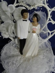 New Vintage African American Dark skin Bride & Groom Heart Wedding CakeTop, #340