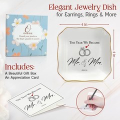 OASSIE Wedding Gifts for Couple 2025 – Mr & Mrs 4″x4″ Ceramic Jewelry Dish Tr…