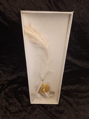 3 New Ballpoint Ostrich Feather Pen Plume Purple Orange White Gold Stand Wedding