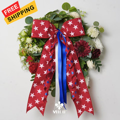 MEEDEE 4 Inch Patriotic Dupioni Wired Ribbon, 10 4 Inch, Red with White Stars