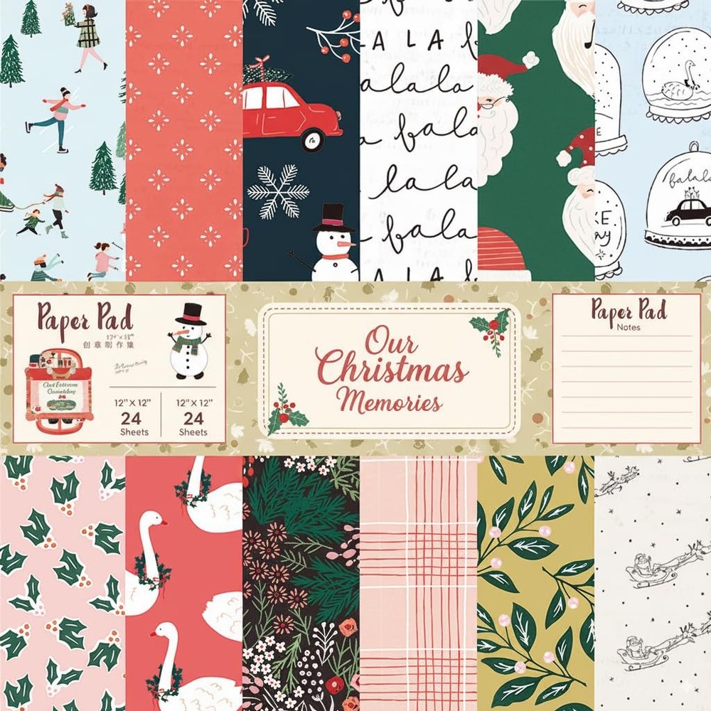 Christmas Scrapbook Paper Pad with Stickers – 24 Single-Sided