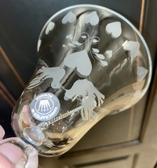 Forever Dove/ Hearts Etched Champagne Flutes Pair with Matching Bell Ornament
