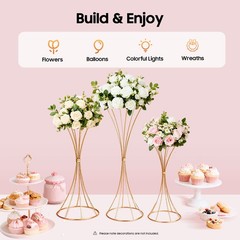 3 pcs Gold Wedding Table Hourglass-shaped Flower Stand For Anniversary Ceremony
