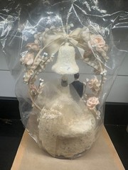 Vintage Deco Wedding Cake Topper Bells, Roses, Lace, Bride & Groom Original Box