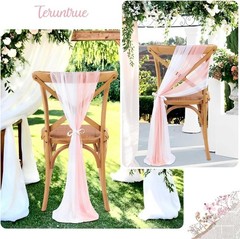 PakiInno Wedding Chair Sashes White & Blush Tulle Aisle Bows Decor 8ft (50 Pcs)