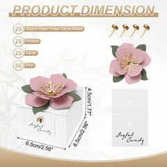 Wedding Favor Box with Light Pink Floral Decor, (2.5 x 2.5 Inch, White)(25 Pcs)