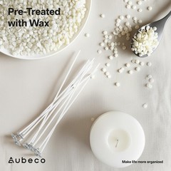 Aubeco 160Pcs 4/6/8 inch Pre Waxed Candle Wick with 4/6/8IN-160pcs, White