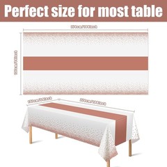 OHOME 4 Pack Disposable Plastic Table Cloths,White and Rose Gold Rectangle Table