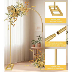 6.5 Ft. Gold Metal Wedding Flower Arch Frame Balloon Backdrop Stand W/ Stable Ba