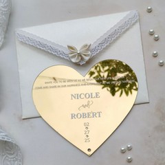 Personalized Gold Mirror Vintage Acrylic Invitations 2026 & Ivory Lace Envelopes