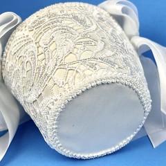 White Flower Girl Wedding Small Basket Lace~Padded~Ribbons Special Occasion