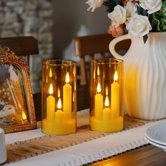 3 in 1 Flameless Taper Short Candles with 10 Key Remote Control and Amber