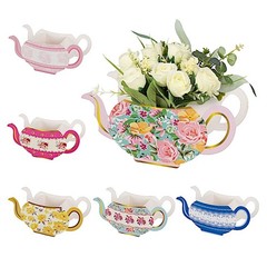 6 ASSORTED Paper Teapot Favor BOXES Vintage Floral Design Party Event Decoration
