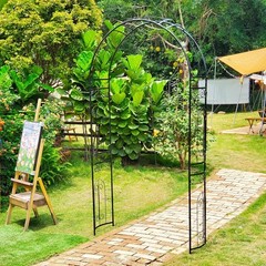 SCENDOR Metal Pergola Arbor, 95.3″ H x 45″ W Garden Wedding Arch Curved Black