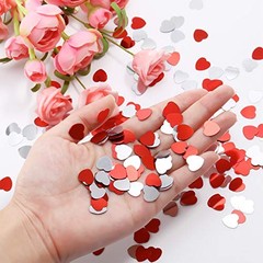 4500 Pcs/10mm Foil Heart Confetti for Wedding Bulk Pack Metallic Red, Silver