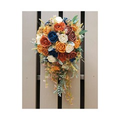 Burnt Orange Navy Bridal Bouquet Fall Colors Wedding Flowers Sola Wood Cascade