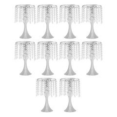 Set Of 10 Silver Tabletop Flower Stands 13.8 in Acrylic Crystal