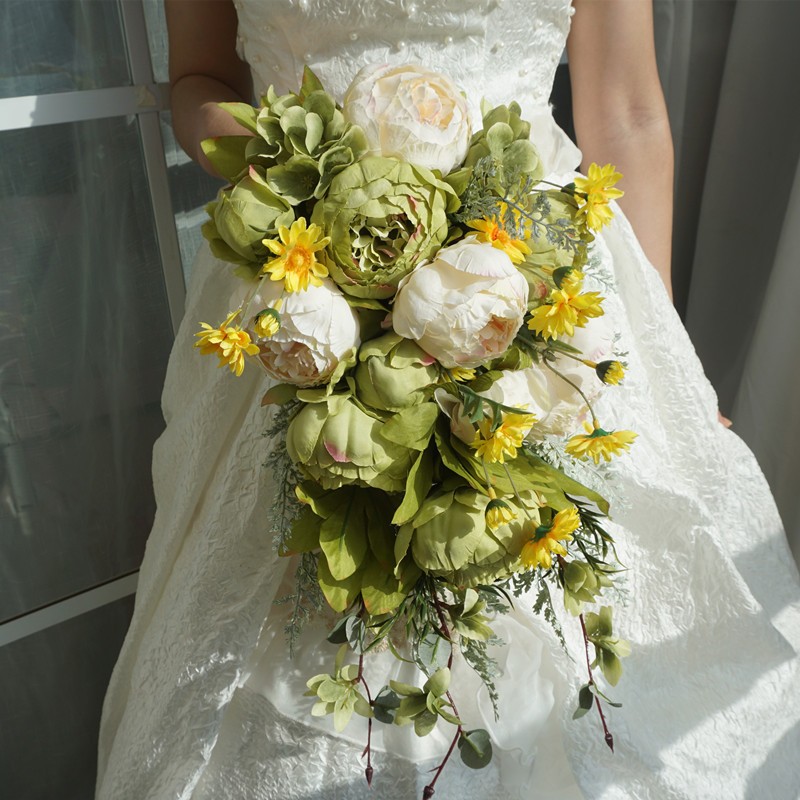 Romantic Peony Wedding Bride Bouquet Garden Waterfall Sagging Simulation Flower