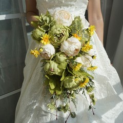 Romantic Peony Wedding Bride Bouquet Garden Waterfall Sagging Simulation Flower