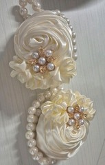 Elegant Ivory Satin Flower Wrist Corsage – Faux Pearl Bracelet Wedding Prom