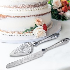 KSENDALO Elegant Wedding Cake Cutting Set with Hollow Handle Cake Knife and Serv