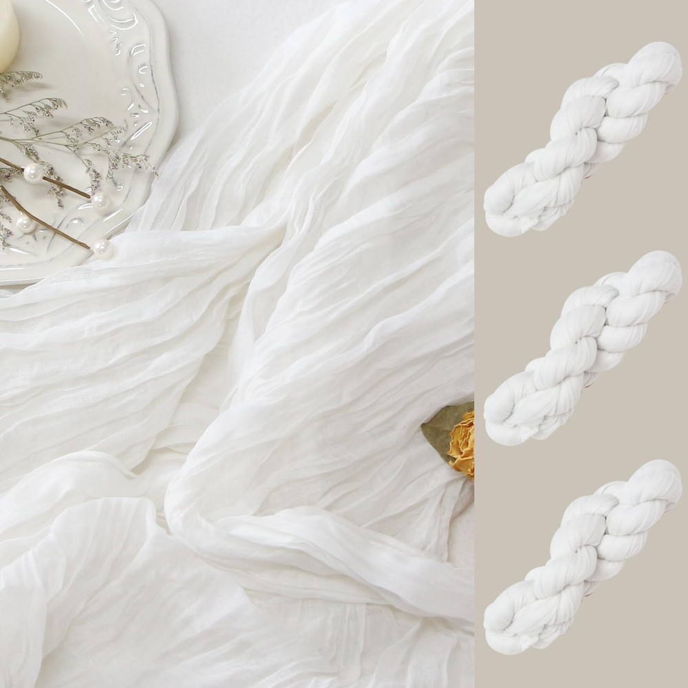 FEXIA 3 Pack White Cheesecloth Table Runner 35×120 3 Pack-10FT, Ivory