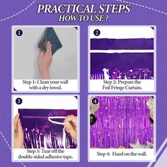 3 Pack Foil Fringe Backdrop – Purple Shiny Tinsel Curtains for Party Decorati…