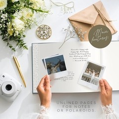 Linen Wedding Guest Book Durable Hardcover Gold Foil Elegant Design Blank Pages
