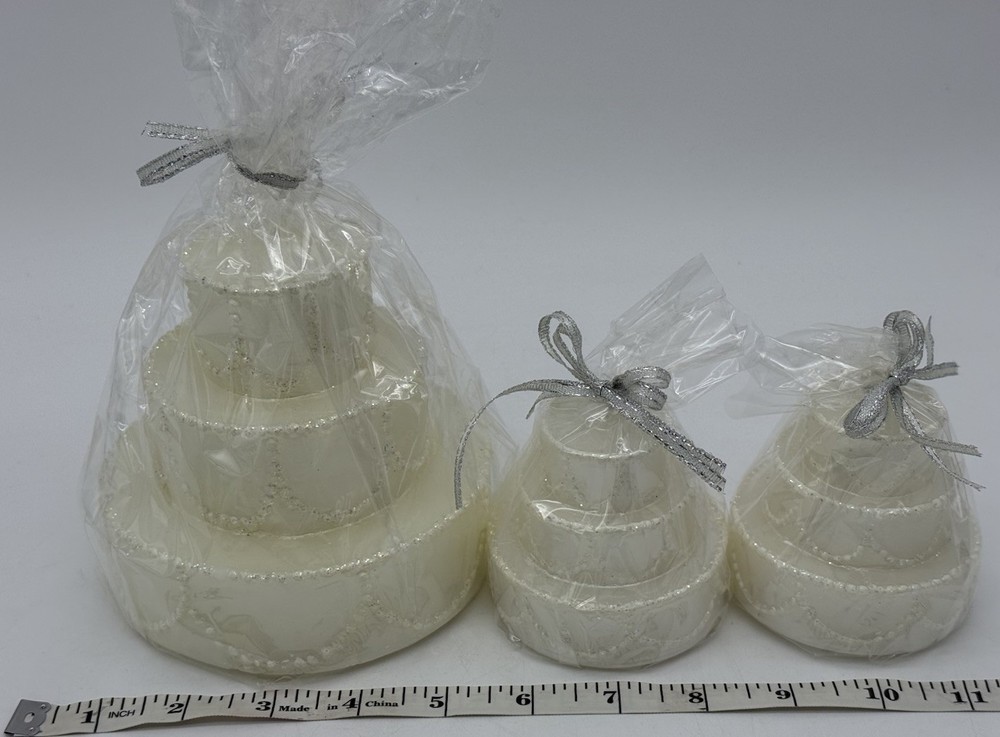 Crate & Barrel 3 Tier Wedding Cake Candle 2 Small and 1 Large
