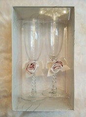 Lillian Rose Wedding Toasting Flutes Champagne Glasses Pink/Ivory Satin Rose NIB