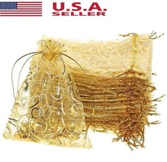 200Pcs Gold Organza Wedding Party Gift Bags Favor Candy Sheer Jewelry Pouches US