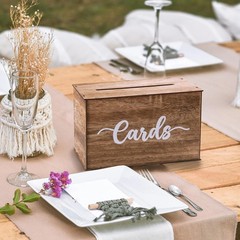Rustic Wedding Card Box for Reception, Wooden Card Box with Slot for Wedding Dec