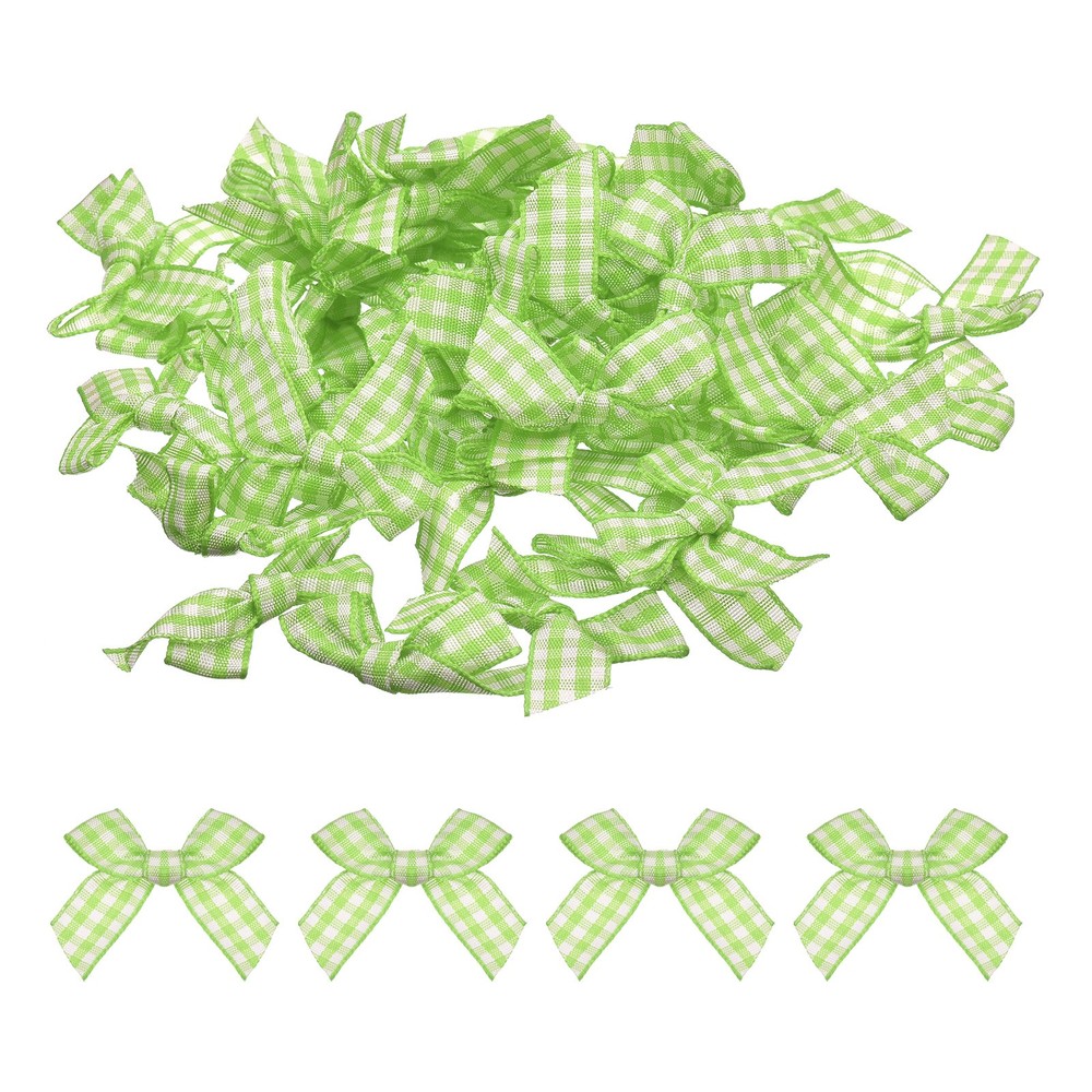 50Pcs Mini Gingham Ribbon Bow Checkered Ribbon Bows Light Green and White