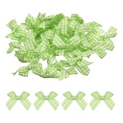 50Pcs Mini Gingham Ribbon Bow Checkered Ribbon Bows Light Green and White