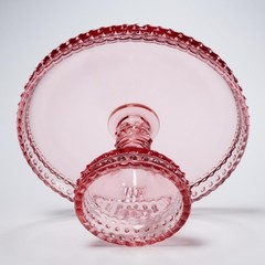 L E Smith Vtg Pink Hobnail Scalloped Pedestal Cake Plate Stand 8.5″dia