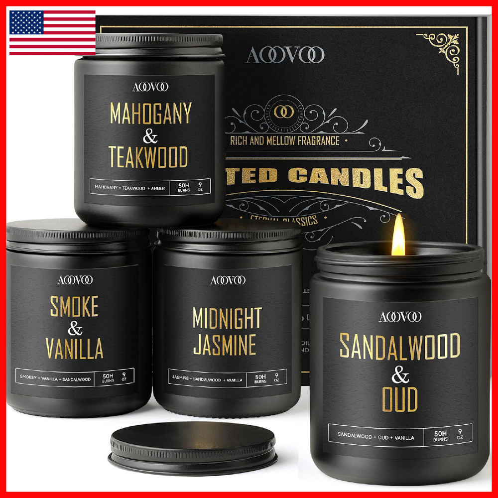 Aoovoo Scented Candles For Men – 4 Pack Candles For Home Scented 36Oz Soy Wax