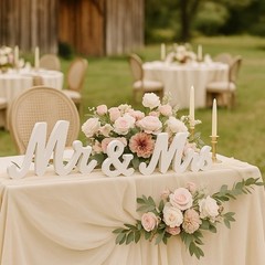 Wedding Table Sign – Mr & Mrs Wooden Letters Centerpieces Decor for Reception, C