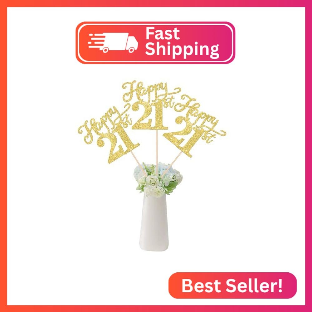 Rsstarxi 12 Pack Happy 21st Birthday Centerpiece Sticks Double Sided Gold Glitte