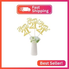 Rsstarxi 12 Pack Happy 21st Birthday Centerpiece Sticks Double Sided Gold Glitte