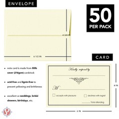 RSVP Wedding Return Cards and Envelopes, Natural Cream, 4 x 6 (A6), 50 Per Pack