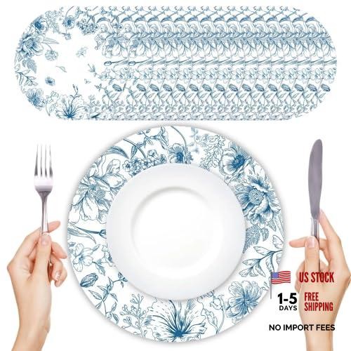 50 Pc Disposable placemats for Party Floral Placemats Vintage Sage Green Blue