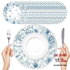 50 Pc Disposable placemats for Party Floral Placemats Vintage Sage Green Blue
