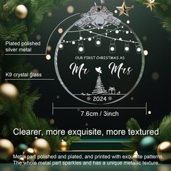 Unique 2024 Crystal Glass Wedding Ornament Mr and Mrs Gift for Couples