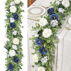 Betylifoy 2 Pack 6.2Ft Blue White Flower Garland Artificial 2PCS, Blue&white