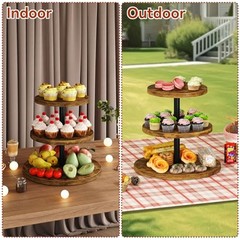 3 Tier Cupcake Stand,Wood Durable Cupcake Tower,Round Serving Display Round-1